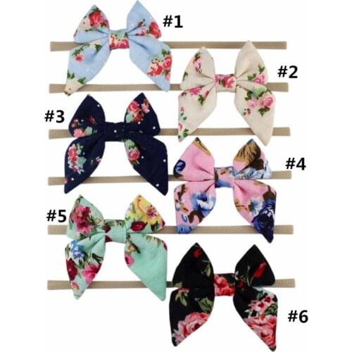 15pcs / lot , 3'' Floral Hair Bow Nylon Headbands Girls Flowers Bow Hairband For Kids Nylon Headbands Hair Bows Hair Accessories