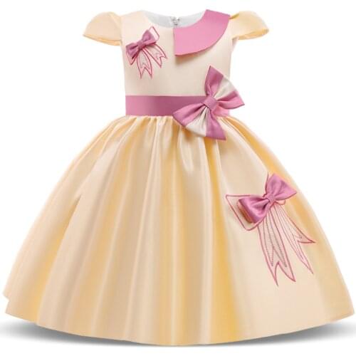 2021 Color Stitching Pageant Kids Wedding Prom Dress For Girl Children Costume Party Princess Dresses Girls Vestido Short Sleeve