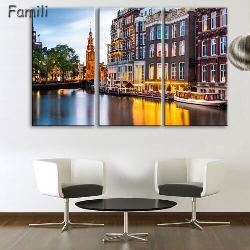 3pcs Modern Netherlands city Canvas art Painting on the Wall Modular Pictures vintage home decor Canvas Painting for Living Room