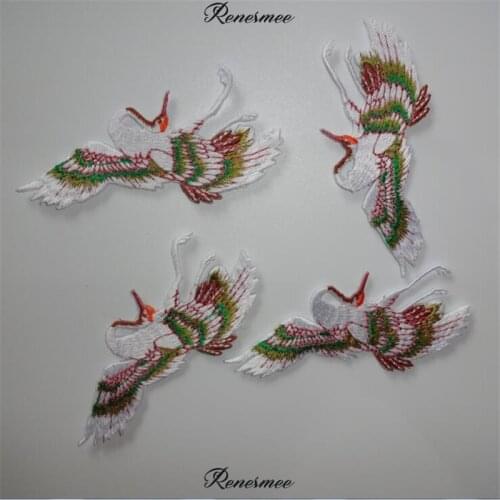 4Pcs 4.5X9.5cm Crane Bird Applique Clothing Embroidery Patch Fabric Sticker Iron On Patch Craft Sewing Repair for Dress SX83