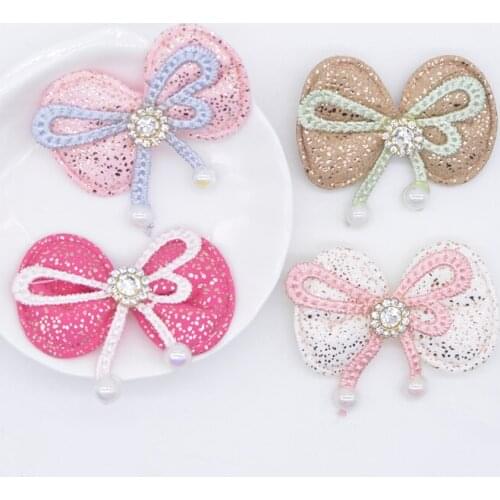 10Pcs Double Bowknot Rhinestone Pendant Pearl Applique for DIY Headwear Clothes Hat Patch Leggings Leg Socks Sewing Decor P87