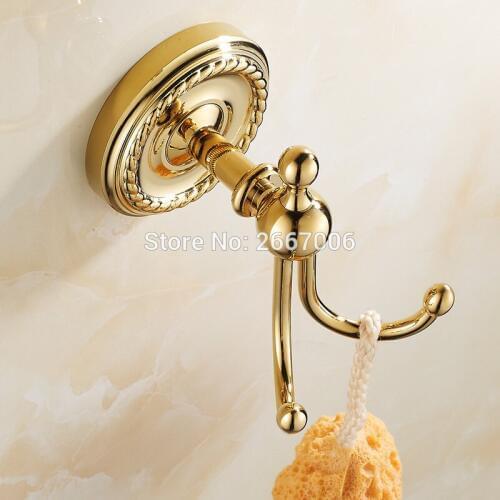 Free shipping Luxury Design Hotel Wall Mounted Euro Golden Plated Bathroom accessories Robe Hook Clothes Hook Towel Hook ZR2104