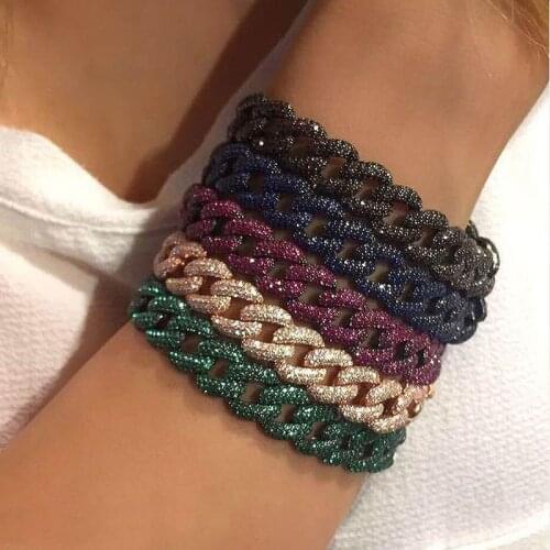 Hip Hop AAA Zircon Paved Bling Iced Out CZ Bracelets Black Blue Green Zircon Cuban Miami Link Chain Bracelet Women man Jewelry