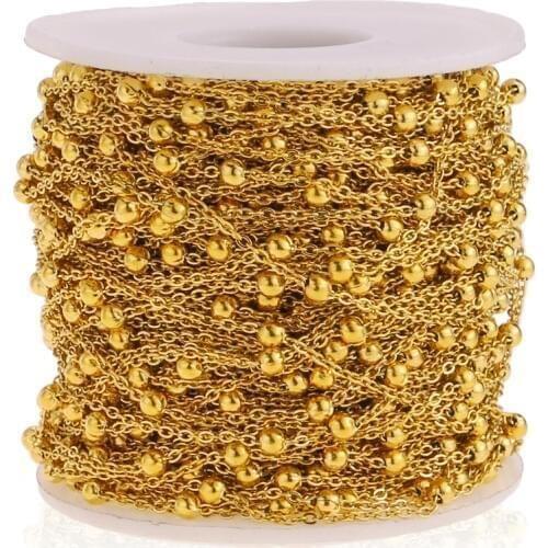 2M Stainless Steel Gold Beaded Satellite Cable Link Chain for DIY Anklet Necklaces Bracelet Jewelry Making Findings Wholesale