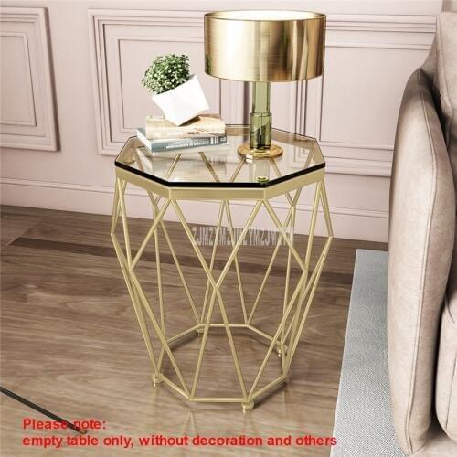 47cm Nordic Geometry Iron Art Tea Table Creative Small Tempered Glass Desktop Iron Leg Living Room Table Fashion Home Furniture