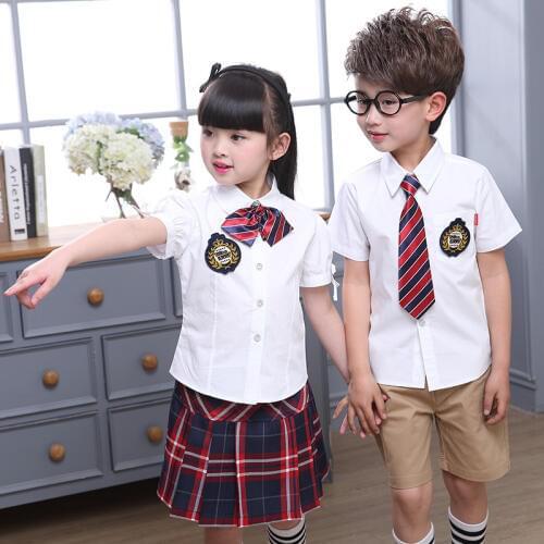 Childrens Summer School Wear Kids Short-sleeved Shirt Skirt Suit Boy Girls Kindergarten Uniform Child School Wear D-0521
