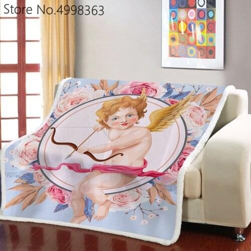Kid Sherpa Blanket Cartoon Angel Bedspreads Flower Wings Plush Throw Blanket for Bed Couch Sofa Travel Bedding Dropshipping