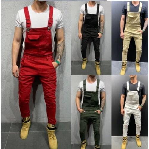 Mens Denim Jeans Overalls Dungarees Suspender Bib Jumpsuits Pants Long Trousers New
