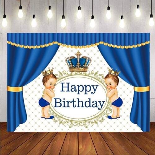 Baby Shower Backdrop Little Prince Boy Birthday Paty Grown Blue Curtain Photography Background For Photo Studio Prop