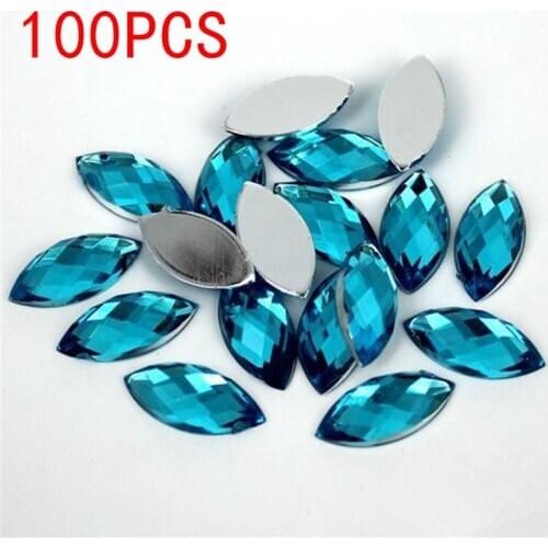Hot Sale 100Pieces Flat Back Marquise Earth Facets Crystal Acrylic Horse eye Shape Blue Zircon Rhinestone nail Decorate