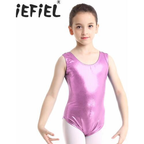 IEFiEL Kid Children Girls Shiny Sleeveless Leotard Tutu Ballet Dance Dress Gymnastics Ballerina Performance for Ballet Dancing