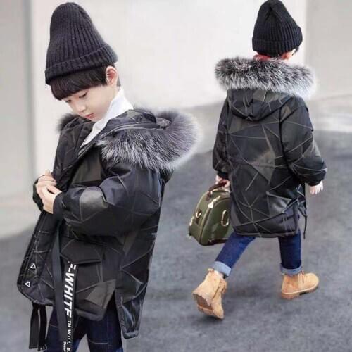 4-13Years Old Camouflage Boys Cotton-padded Jackets For Childrens Winter mid-length Thicken Hooded Warm Coat Kids Clothes Tops