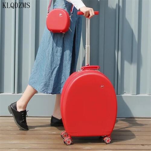 KLQDZMS 20Inch Girls Lovely Travel Luggage On Wheels ABS＋PC Women Rolling Suggage Spinner Cabin Trolley Suitcase