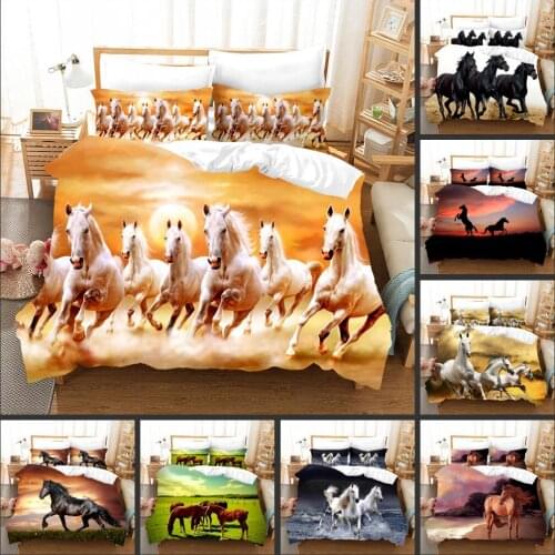 3d Bed Linen Animal Black White Horse Printed Adult Kids Duvet Cover Set Comforter 2/3pcs Bedding Sets King Queen Quilt Cover