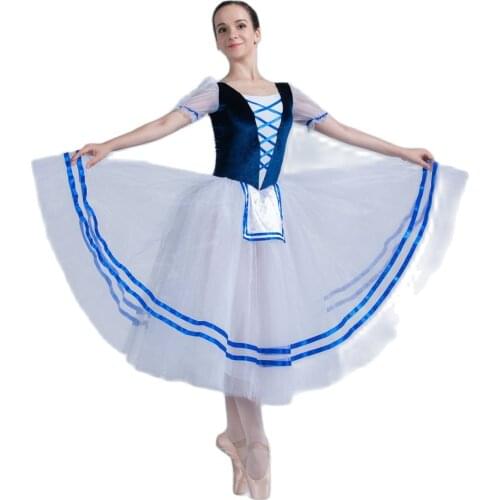 Royal blue Velvet Top Bodice with White Long Romantic Ballet Tutu Girl & Women Dancewear Ballet Tutu
