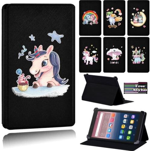 Anti-fall Unicorn Printing Leather Tablet Case for Alcatel OneTouch PIXI 3 7.0" 8.0" 10"/Alcatel OneTouch PIXI 4 7 + Free Stylus