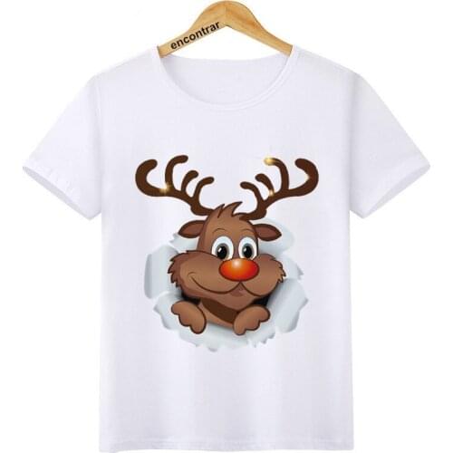 Girls Boys Cute Christmas Santa reindeer t shirt Kid fashion Short Sleeve t-shirt Children White Tshirt Tops clothes,BAL609