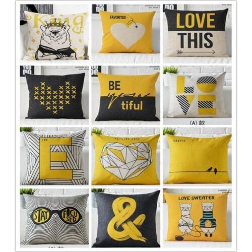 Cute letter Geometry Pillow Case LOVE She and Her Side Cotton Linen Pillow Case 18X18 Inch Valentines Day Gift Cushion Cover
