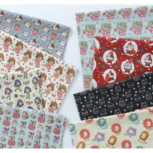 Pure cotton cartoon clothing cotton fabric handmade animation printing baby children cat cat girl DIY sewing