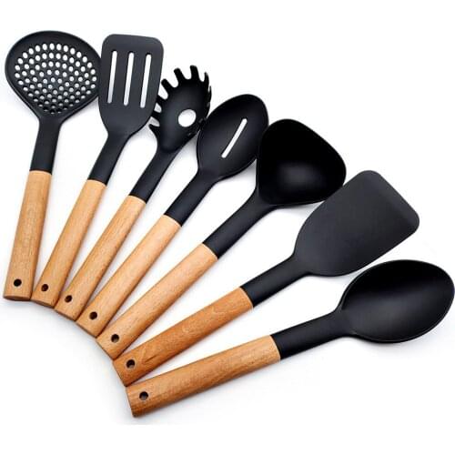7Pcs/set Kitchen Set Silicone Cooking Utensils Set Non-stick Spatula Heat Resistant with Wooden Handle Cooking Kitchen Tools