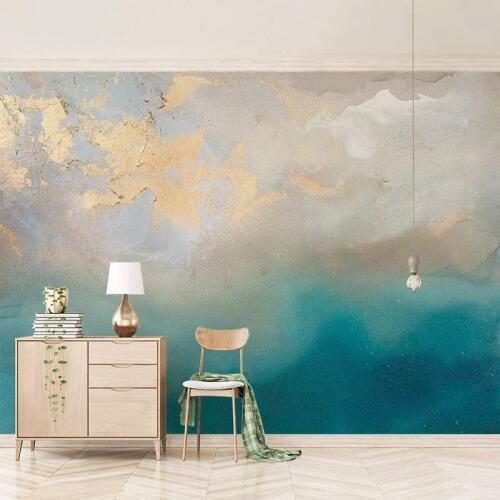 Custom 3D Mural Wallpaper Modern Abstract Oil Painting Blue Sea Gilded Texture Wall Papers Living Room TV Background Wall Decor