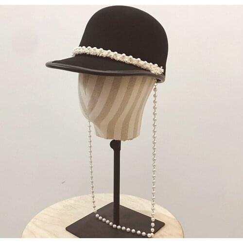 New Fashion Long Pearls Necklace Wool Cap Women Young Girl Outdoor Baseball Cap Winter Spring Newsboy Cap Visor Cabbie Derby Hat