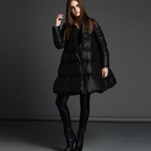 New style women cotton down jacket medium long stand collar black cloak womens coats A pendulum duck down pure color Overcoat