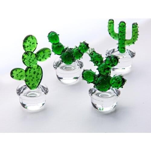 H&D 4 Pack Handmade Glass Blown Cactus Figurines Mini Art Simulation Plants for Home Table Decor Collectible Gifts for Kids