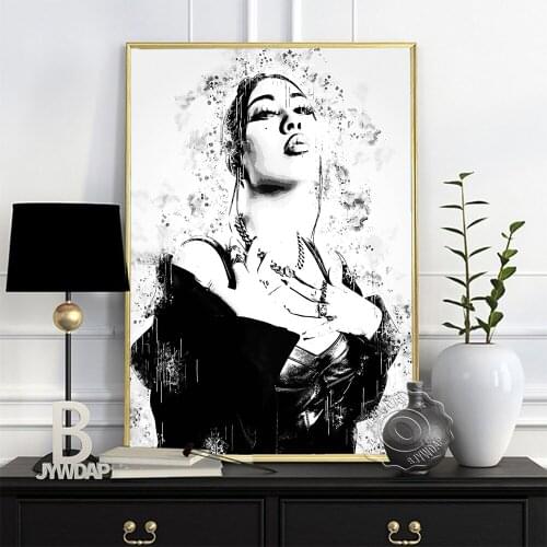 Watercolor Beauty Black White Poster, American Pop Singer Kali Uchis Portrait Art Prints, Minimalism Cool Sexy Girl Home Decor