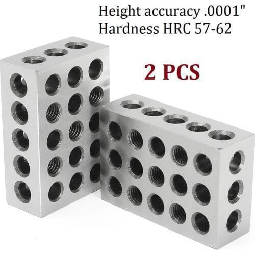 2Pcs Precision Blocks Hardened Steel 1-2-3 Blocks 0.0001" Precision Matched Machinist 123 Milling Tool 23 Holes 25-50-75mm BLOCK