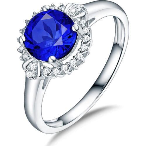LOVERJEWELRY Romantic Ring Real 14K White Gold Natural Tanzanite Ring Charming Diamond Moon Shape Wedding Jewelery Gift For Wife