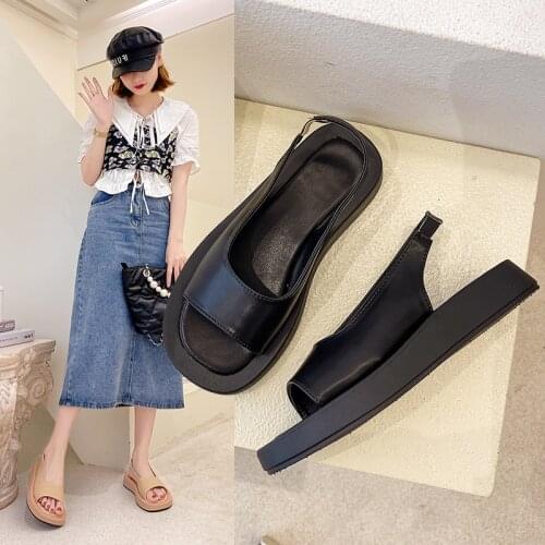 Ladies slippers flat shoes 2021 new fashion sandals summer non-slip high heels ladies slippers black and blue mules 35-40