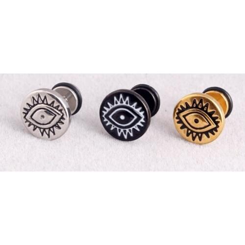 Fashion Devils Eye Studs Earring for Men Boy Stainless Steel Punk Earrings Male Jewelry