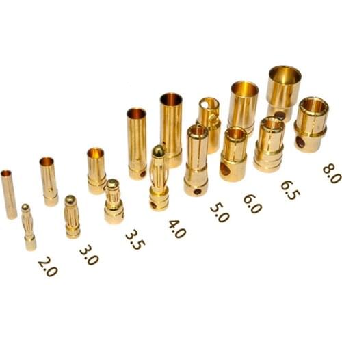 10PCS Amass Banana Plug 2.0mm 3.0mm 3.5mm 4.0mm Bullet Female Male Connector 5.0mm 5.5mm 6mm 6.5mm Brass Plated Copper RC Parts
