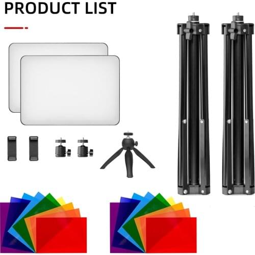 AMBITFUL 2pcs 15W LED Video Light Lighting + Color Filter + Mobile Phone Holder + Light Stand for Live Game Shooting Ligh