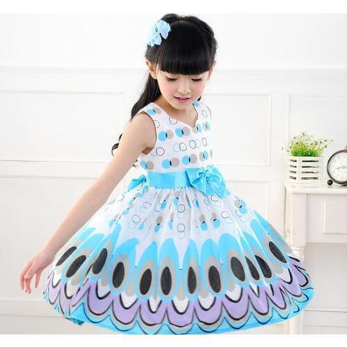 Unkids Kids Girls Dress cute peacock color sleeveless princess dress circle Korean Fashion childrens New clothes