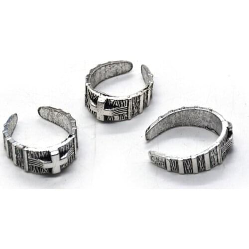 Vintage Embossed Design Silver Color Cross Ring Creative Adjustable Open Finger Rings For Women Men Punk Jewelry Accessories