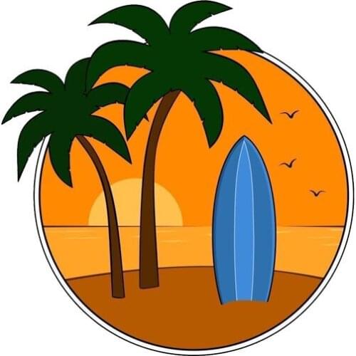 High Quality Beach Surfboard Palm Tree Fun Car Sticker PVC Personality Auto Body Window Exquisite Waterproof Decal Decorate