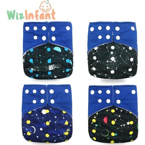 WizInfant 4pcs One Size Diapers Panties Washable Ecological Nappy Reusable Pocket Diapers For Baby Girls and Boys