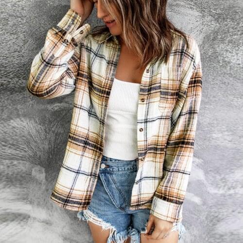 High Quality Womens Plaid Jackets Elegant Tudn-Down Collar Single Breasted Casual Jackets Streetwear jaqueta feminina