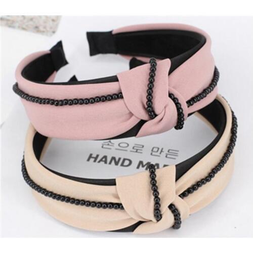 Women Headband Hair Accessories Center Knotted Head Band With Pearls Decorated Solid Headbands for Women Girls Hard headband