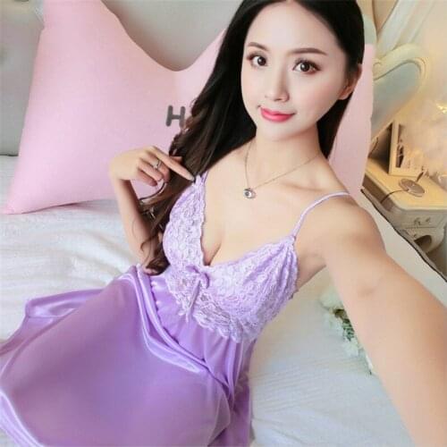 Hot New Summer Dress For Women Silk Satin Sleeveless Nightgown Sexy Lace Trim Nightdress Soft Sleepwear Homewear With Chest Pads