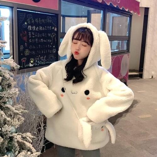 Loose Bunny Ear Hoodies For Women Warm Long Sleeve Sweet Kawaii Rabbit Bag Hooded Female 2020 Autumn Winter Cute Sweatshirt