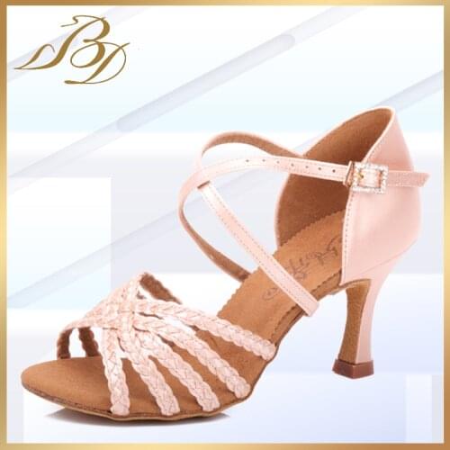 BD dance shoes 216-B Lumbachia national standard female Latin dance shoes braided strapless high heel dance shoes 216-b