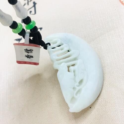 Zheru natural Hetian green jade carved hollow jade rabbit comb pendant with wooden beads necklace men and women sweater chain