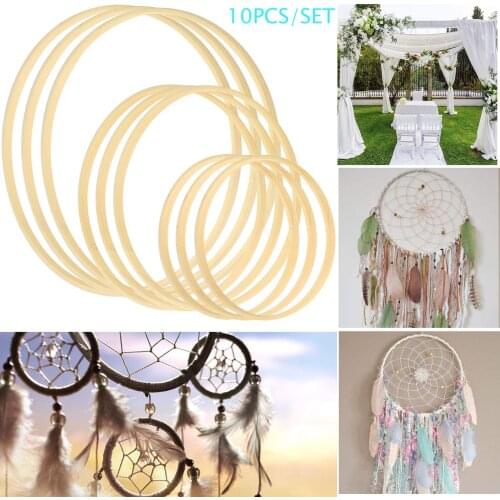 10pcs Wooden Dream Catcher Ring Bamboo Round Macrame Hoops for Dreamcatcher Floral Wreath Craft Wedding Decor and Wall Hanging
