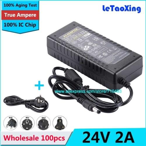 100pcs 24V 2A Power Supply AC 100-240V to DC 48W Adapter For 3528 5050 Strip LED US EU AU Adapter Plug with IC Chip