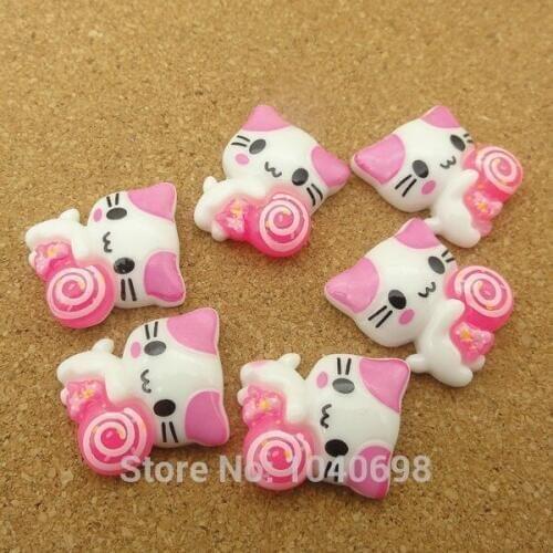 100pcs/lot resin flat back kawaii Simulated Cartoon animal cat with lollipop 17mm decor crafts bonsai DIY