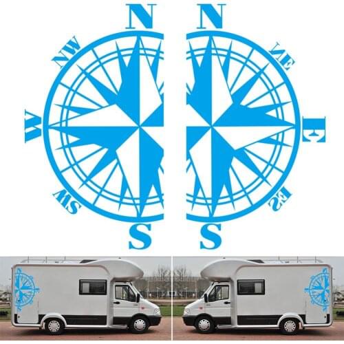 2PCS Personality Compass Car Sticker Camping Life Tent Vinyl Art Sticker Motorhome Door Decor Camper Decals