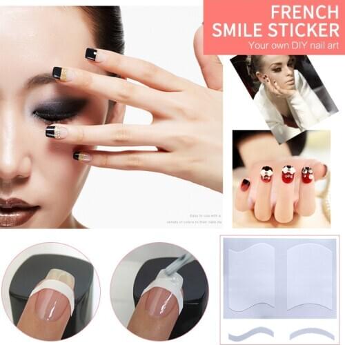 Nail Manicure-Strip Guides-Sticker Line-Tips Form-Fringe Nail-Art French White Stencil Decals Form Fringe DIY Smile Stickers 2pc